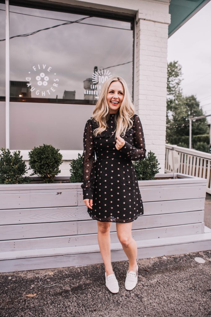 BLACK FRIDAY and CYBER MONDAY SALES featured by top Nashville life and style blog, Nashville Wifestyles: picture of a blonde woman wearing a polka dot dress and white booties