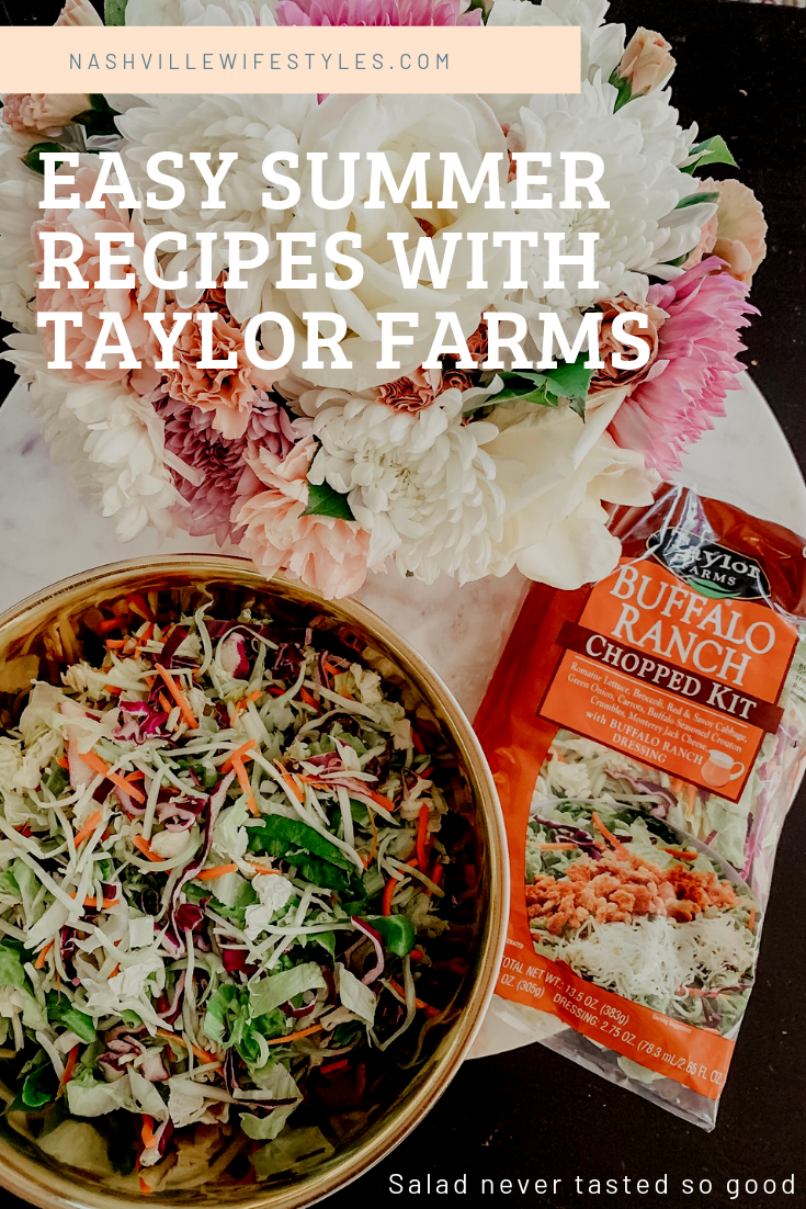 Taylor Farms Recipes featured by top US lifestyle blog Nashville Wifestyles | We LOVE Taylor Farms in this household. We make it a part of our meal everyday. Taylor Farms salad kits are comprised of multiple bags inside a bag. Each bag contains a different compartment of the salad: cheese, croutons and dressing. Take the ingredients, toss them in a bowl, stir & it’s ready to serve! It can be used as a main course or a side salad. Our favorites are the Buffalo Ranch Chopped and the Caesar Chopped. It’s simple and tasty! Click for full recipes!