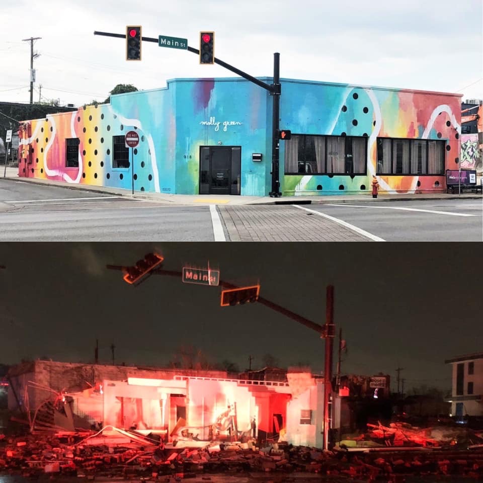 Nashville Tornadoes: How to Help the Victims & the City Of Nashville: info featured by top Nashville blog, Nashville Wifestyles. | Tornado Victims by popular Nashville lifestyle blog, Nashville Wifestyles: image of a building in Nashville destroyed by a tornado. 