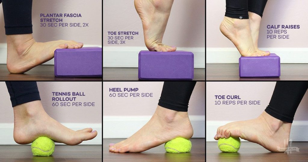 How to Relieve Sore Feet by popular Nashville lifestyle blog, Nashville Wifestyles: image of a woman doing various foot stretching exercises. 