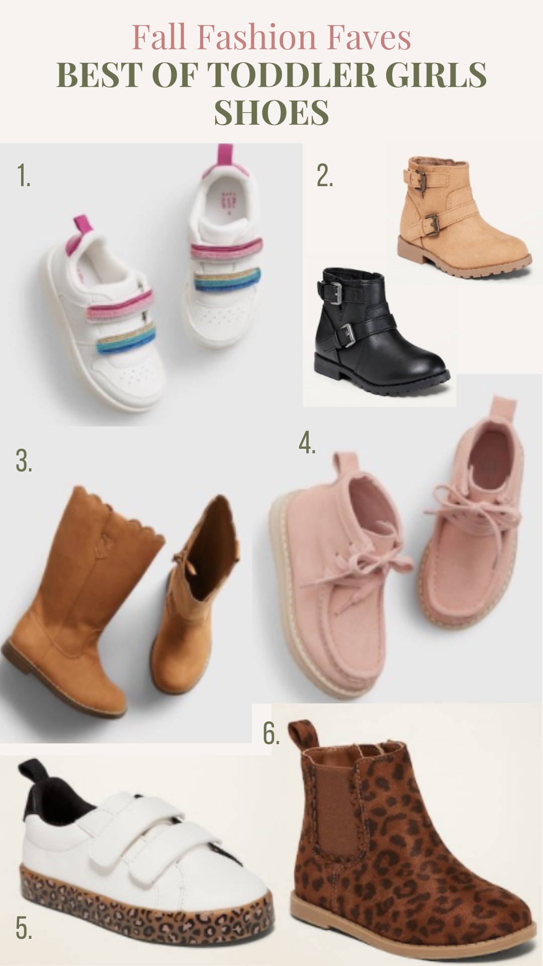 Fall Clothing by popular Nashville fashion blog, Nashville Wifestyles: collage image of rainbow sneakers, black buckle ankle boots, pink suede moccasins, and leopard print ankle boots. 