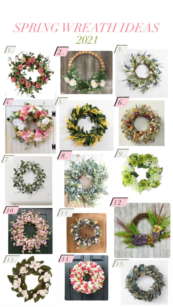 Spring Wreaths by popular Nashville life and style blog, Nashville Wifestyles: collage image of spring wreaths. 