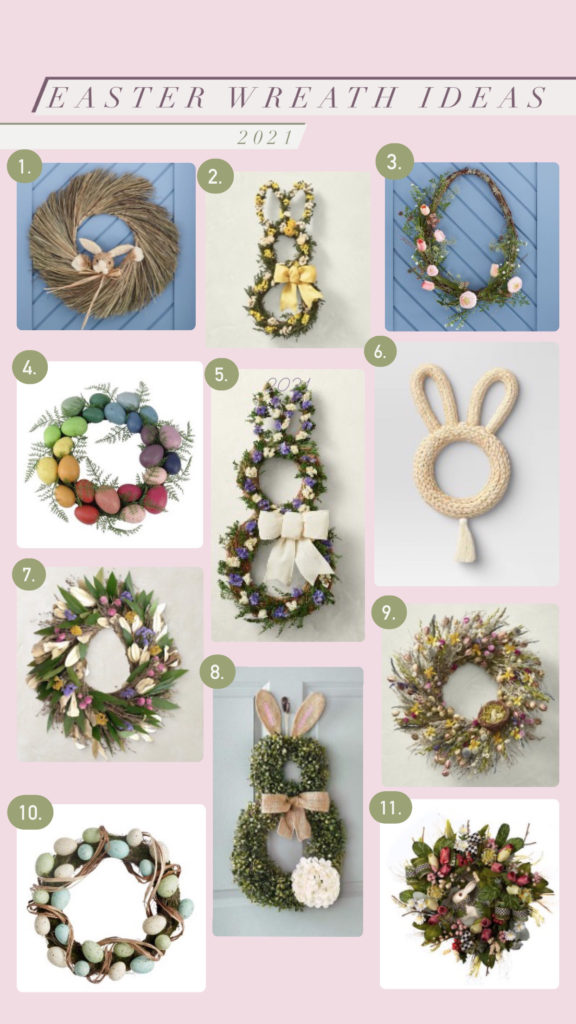 Spring Wreath Ideas by popular Nashville life and style blog, Nashville Wifestyles: collage image of Easter wreaths. 