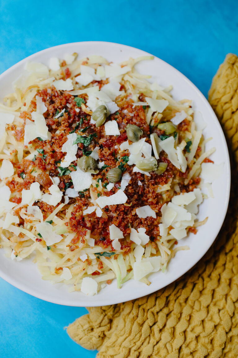Easy Dinners Kohlrabi Noodles with Bacon & Parmesan Recipe