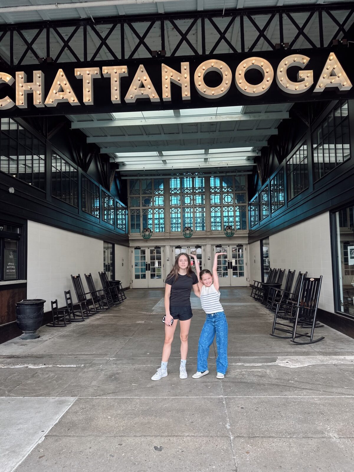 Vintage train car on display in the Chattanooga Choo Choo District near hotel courtyard