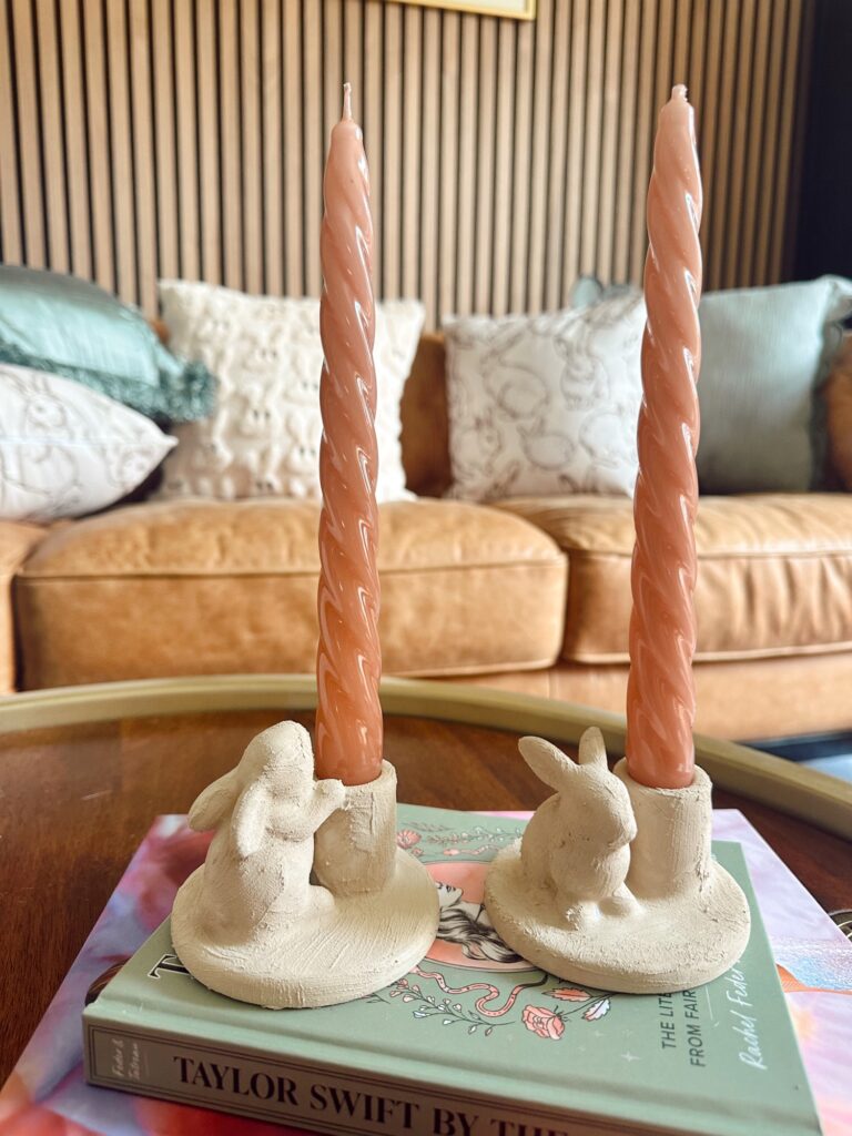 DIY Pottery Barn bunny candleholder dupe using Target finds for Easter decor
