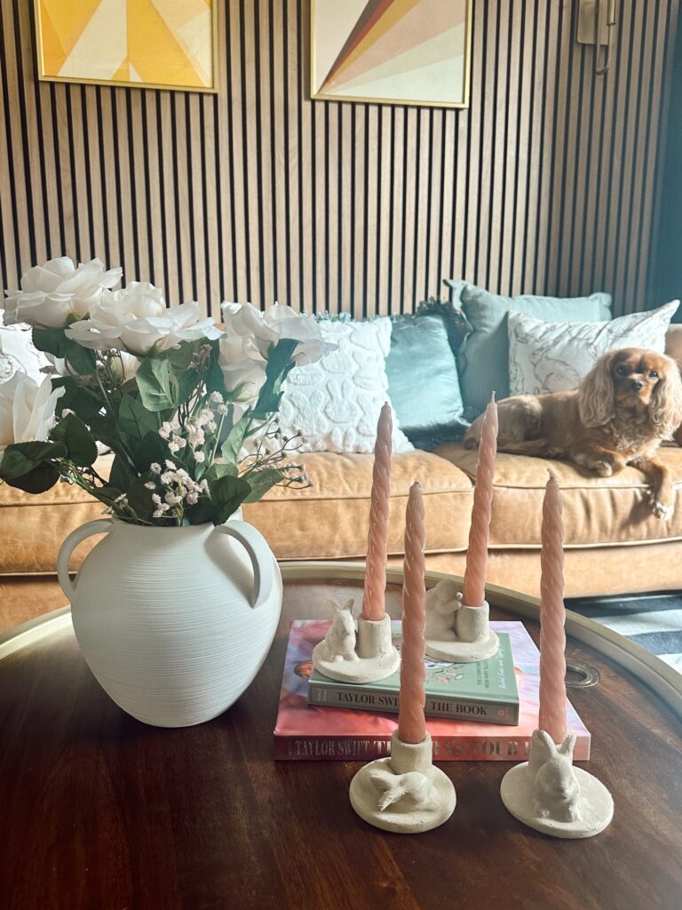 DIY Pottery Barn bunny candleholder dupe using Target finds for Easter decor