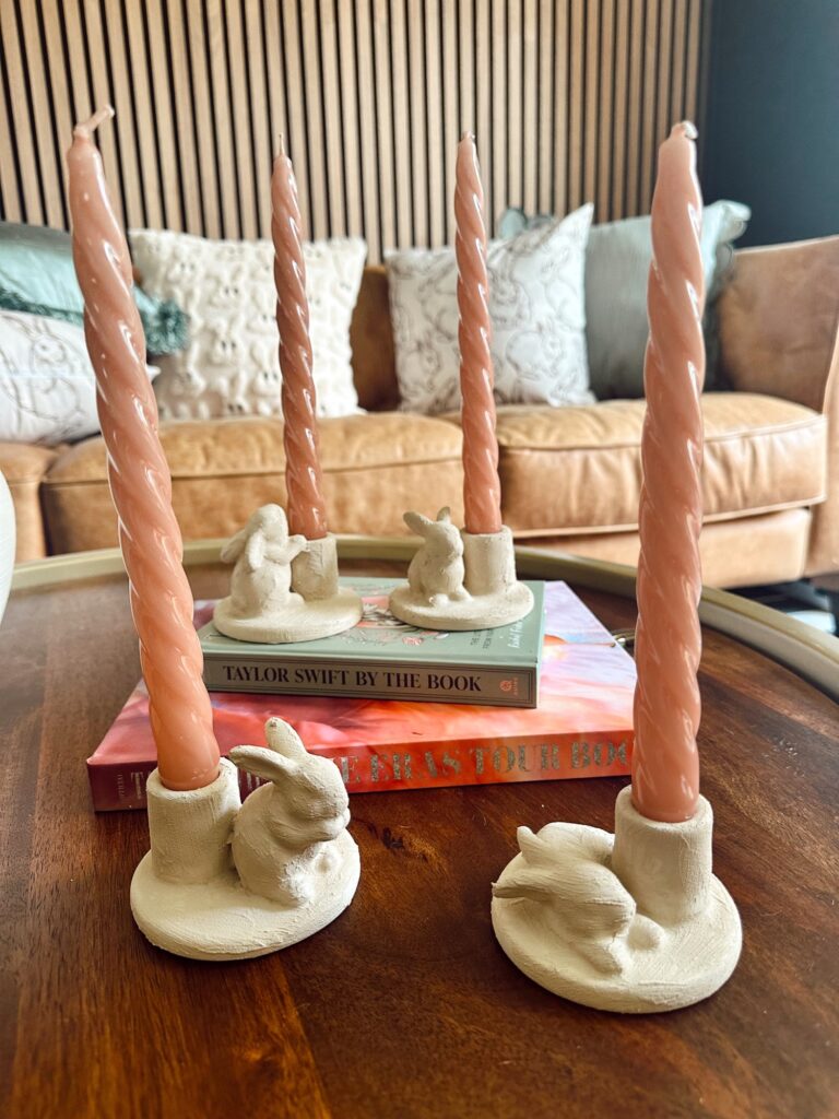 DIY Pottery Barn bunny candleholder dupe using Target finds for Easter decor