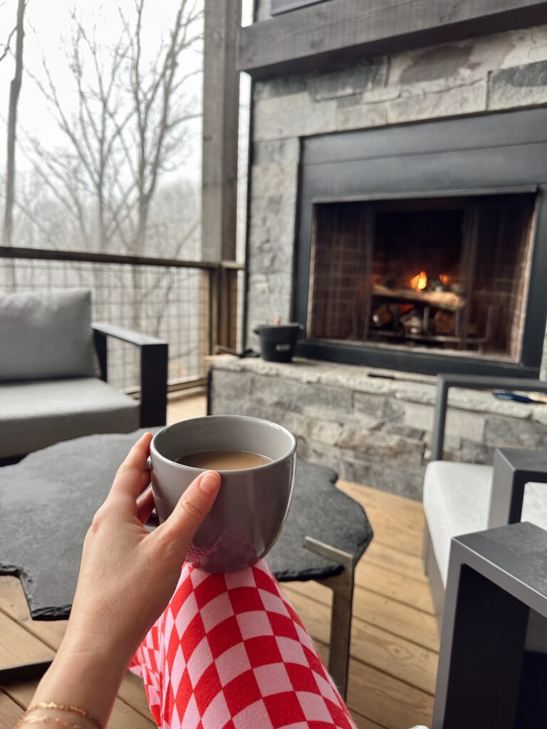 Exterior of cozy family-friendly Airbnb cabin near Blue Ridge GA with mountain views